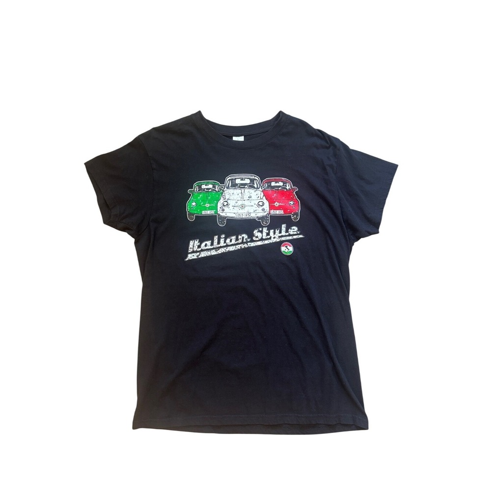 More Europe Italian Style Fiat 500 Graphic T-Shirt Black Mens SZ Large Italy mad
